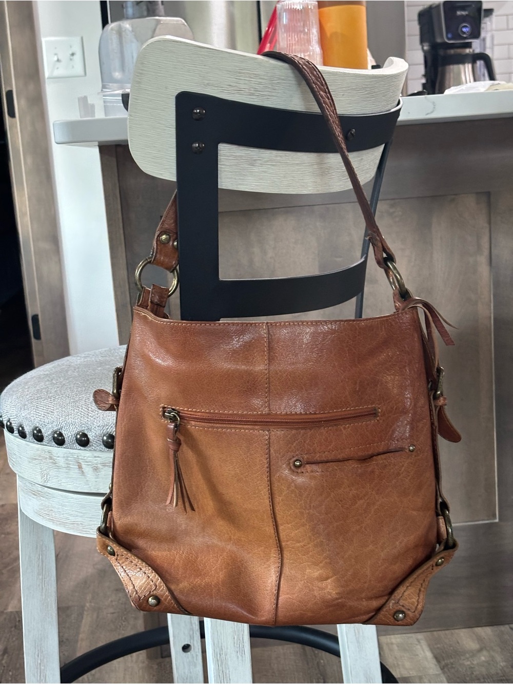 Nino BOSSI Cognac Brown Leather Shoulder Bag - Picture 2 of 9